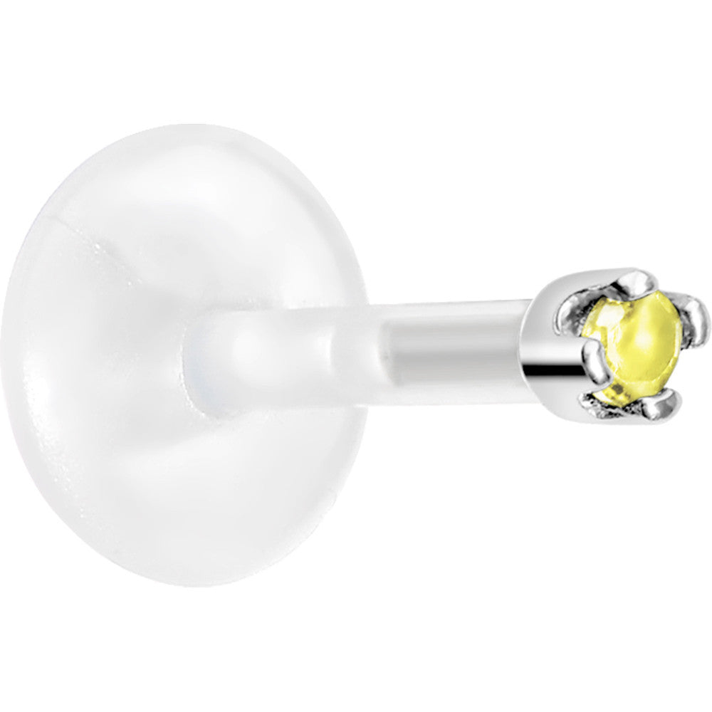 16 Gauge 1/4 14KT White Gold November 1.5mm CZ Bioplast Push in Cartilage Earring