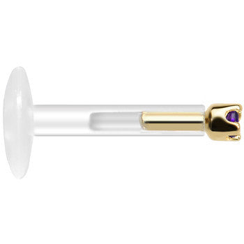 Solid 14K Yellow Gold February 1.5mm CZ Bioplast Push in Labret Monroe