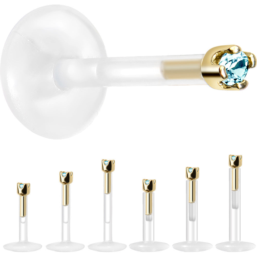 Solid 14KT Yellow Gold March 1.5mm CZ Bioplast Push in Labret Monroe