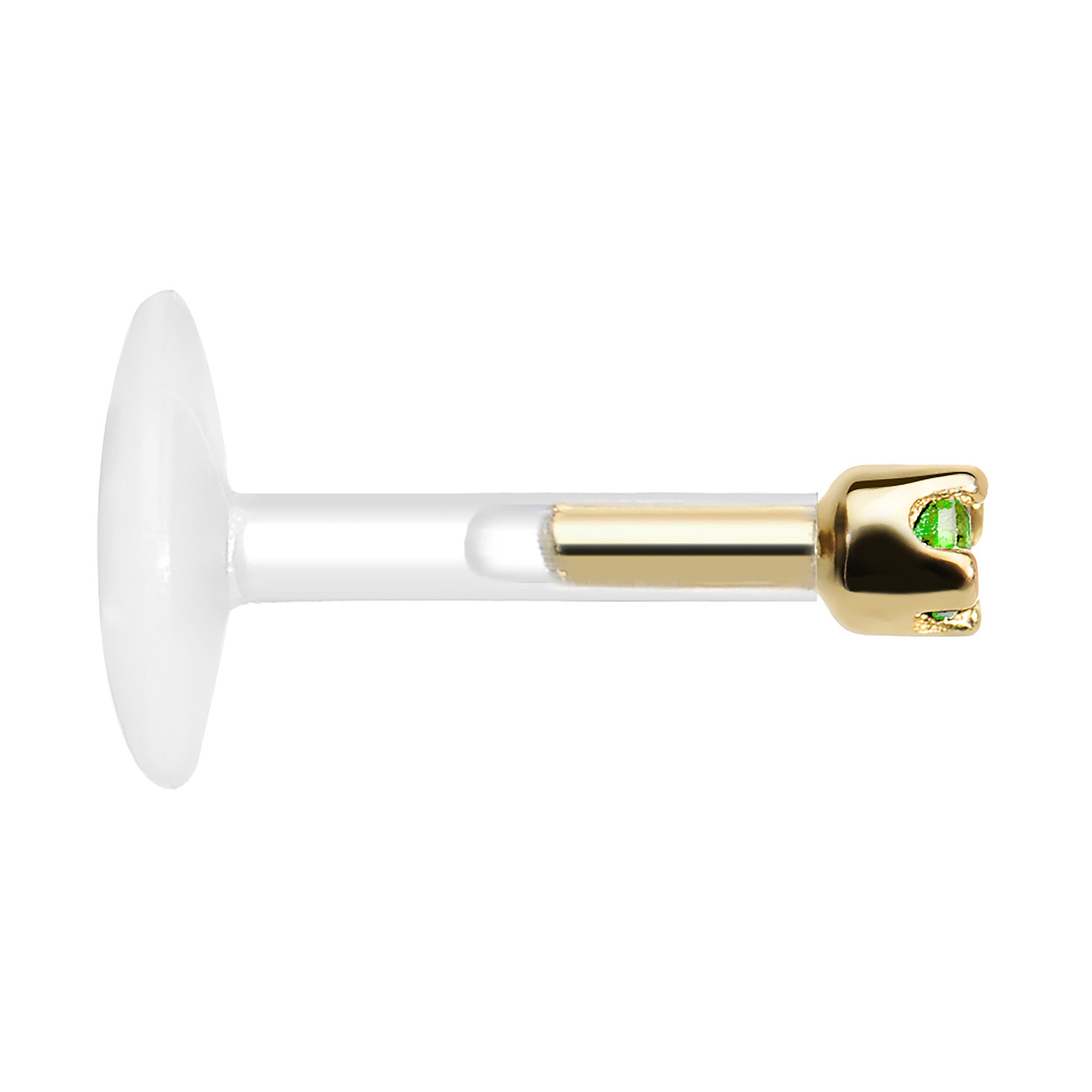 16 Gauge 1/4 14KT Yellow Gold May 1.5mm CZ Bioplast Push in Cartilage Earring