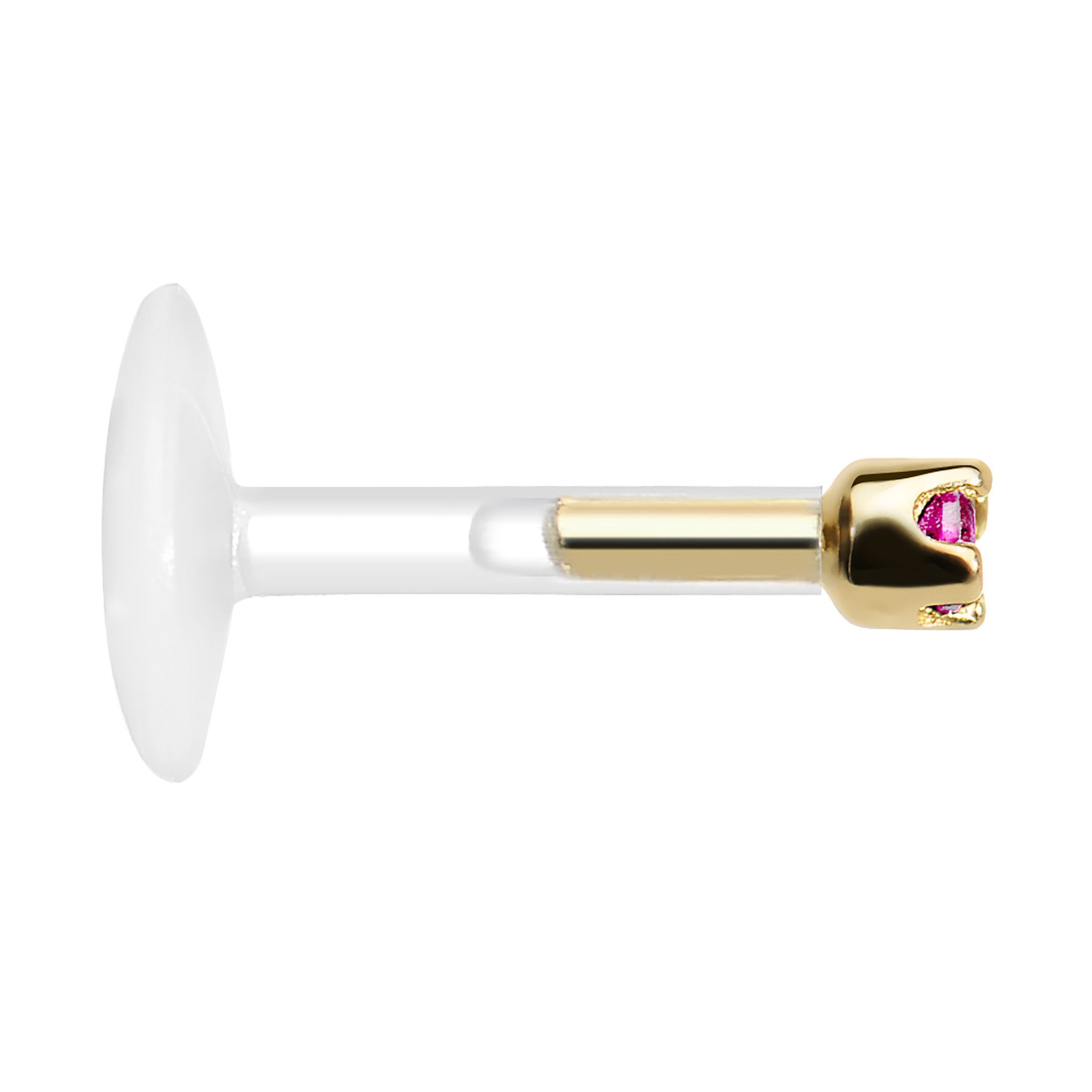 16 Gauge 1/4 14KT Yellow Gold July 1.5mm CZ Bioplast Push in Cartilage Earring