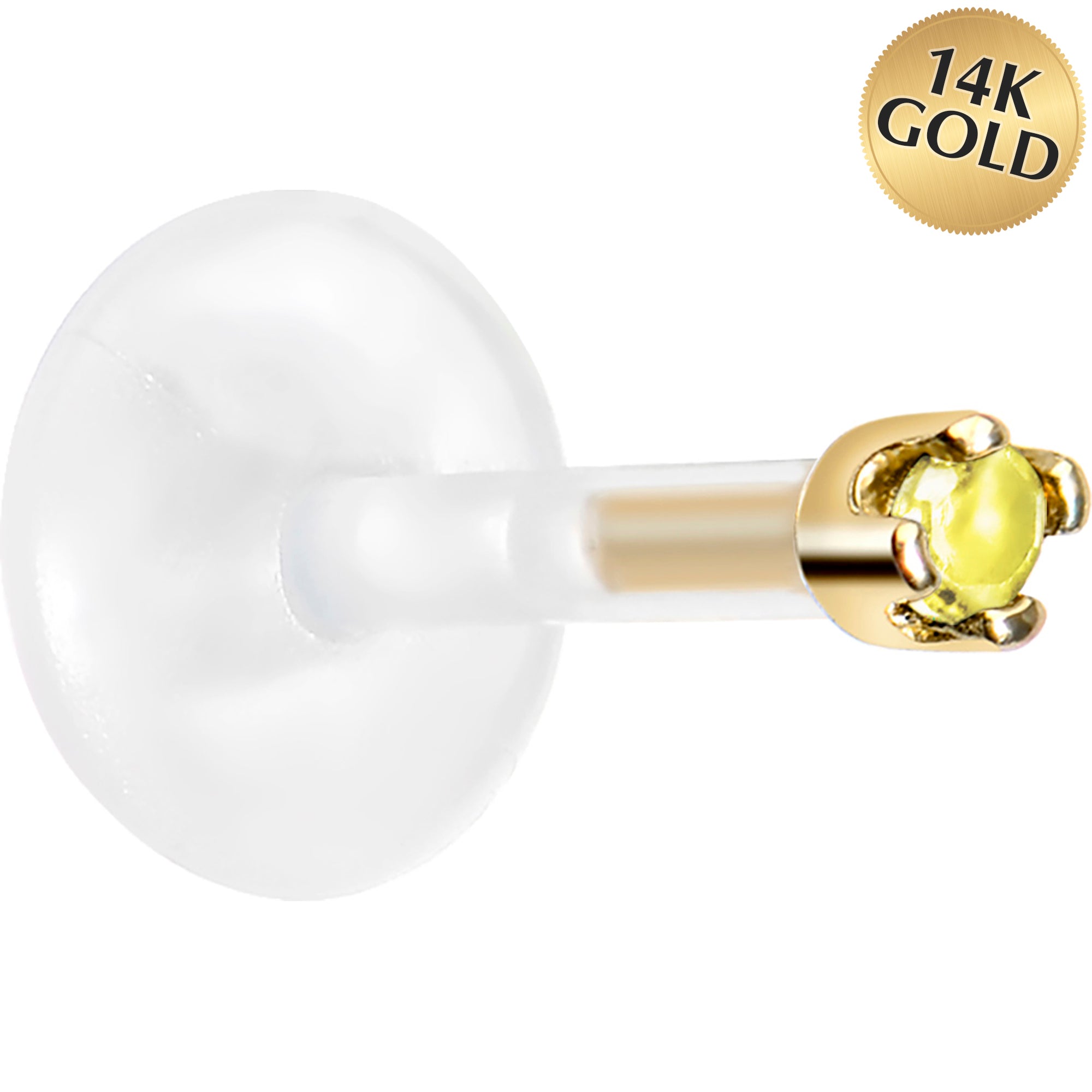 16 Gauge 1/4 14KT Yellow Gold November 1.5mm CZ Bioplast Push in Cartilage Earring