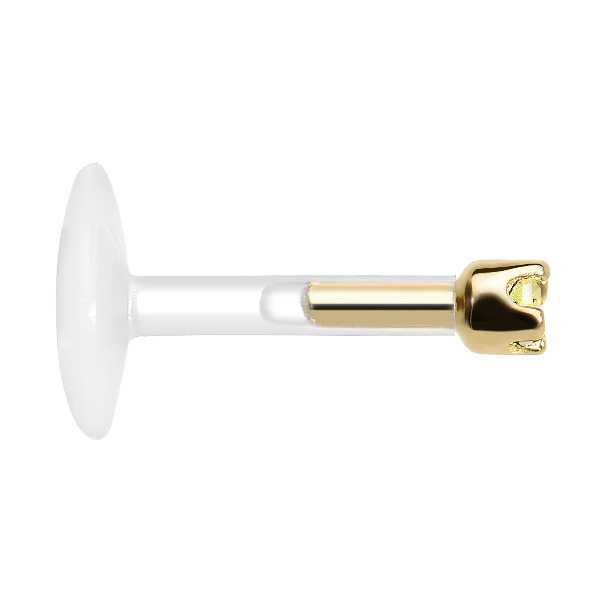 16 Gauge 1/4 14KT Yellow Gold November 1.5mm CZ Bioplast Push in Cartilage Earring