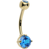 14KT Yellow Gold Blue Topaz Round 6mm Cubic Zirconia Belly Ring