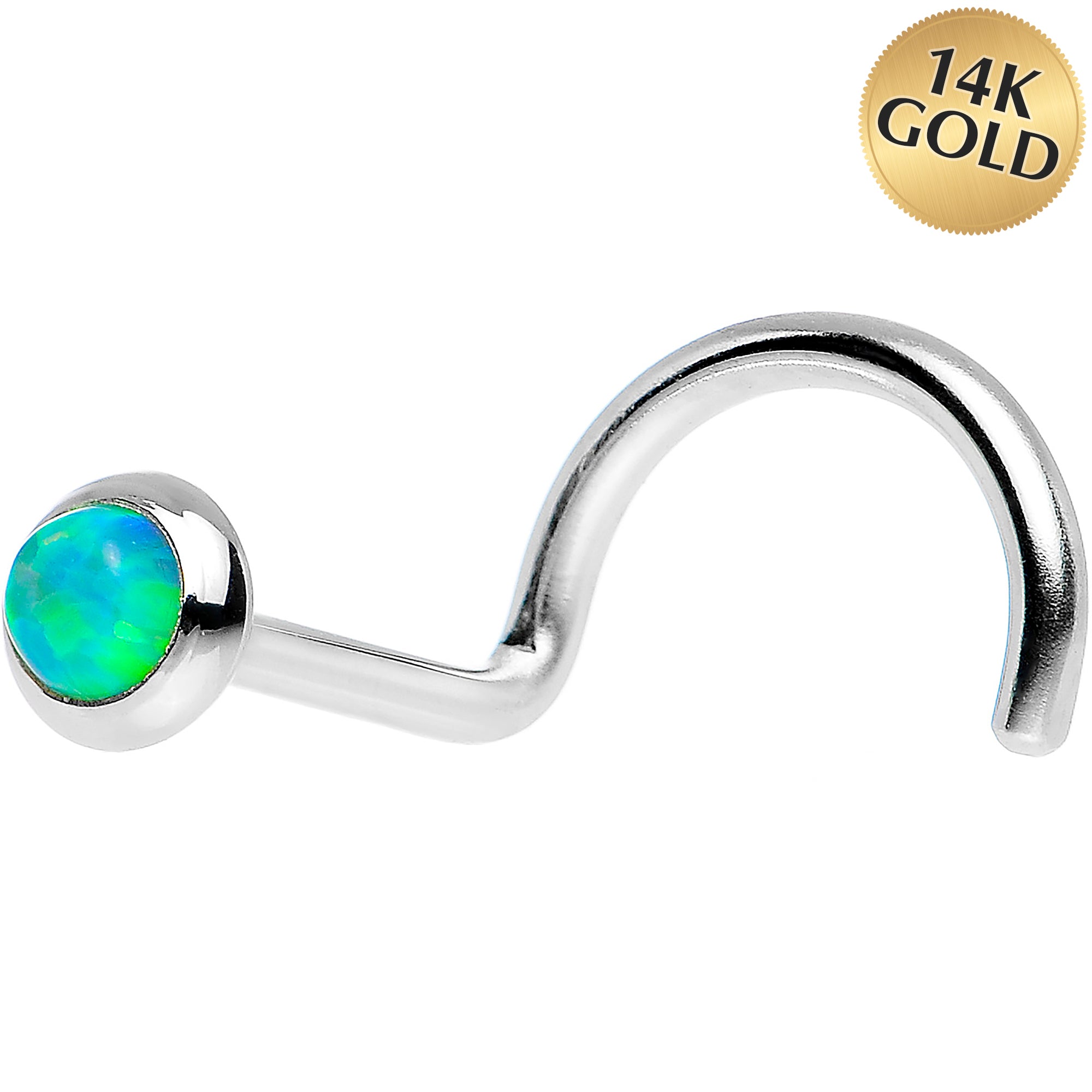 14kt White Gold 2mm Lime Synthetic Opal Nose Ring