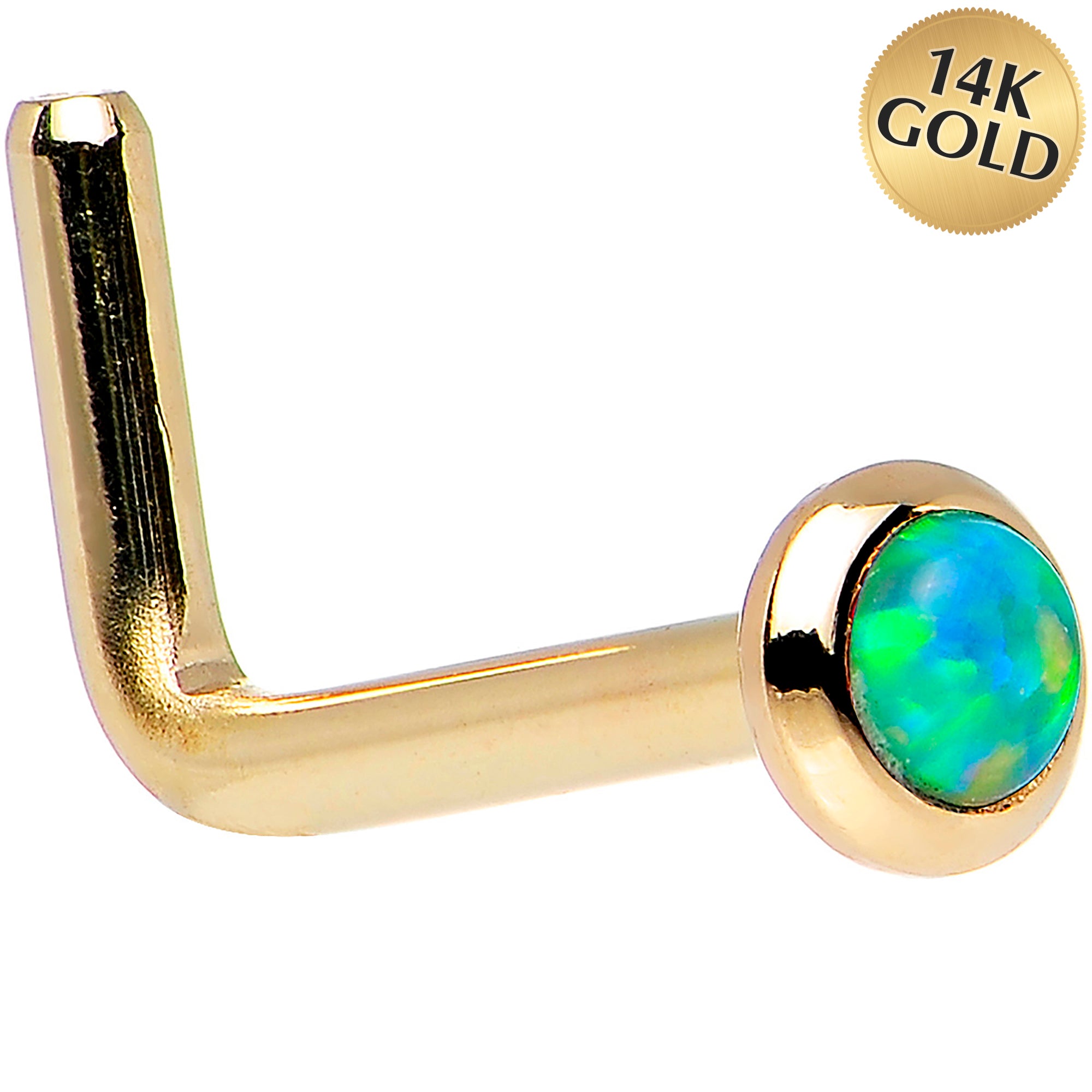 14kt Yellow Gold 2mm Lime Synthetic Opal Nose Ring