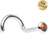 14kt White Gold 2mm Fire Red Synthetic Opal Nose Ring
