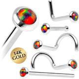14kt White Gold 2mm Fire Red Synthetic Opal Nose Ring