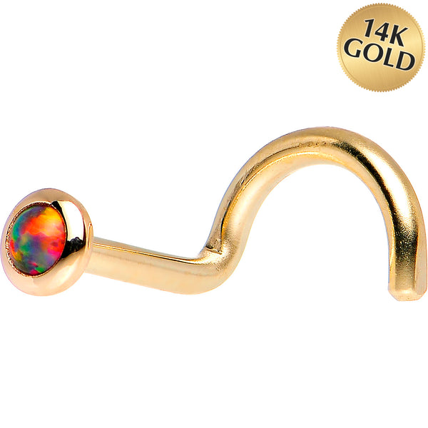 14kt Yellow Gold 2mm Fire Red Synthetic Opal Nose Ring