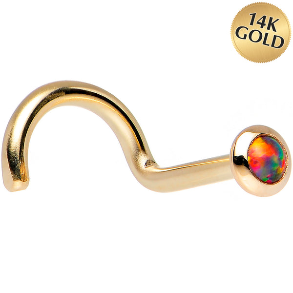 14kt Yellow Gold 2mm Fire Red Synthetic Opal Nose Ring