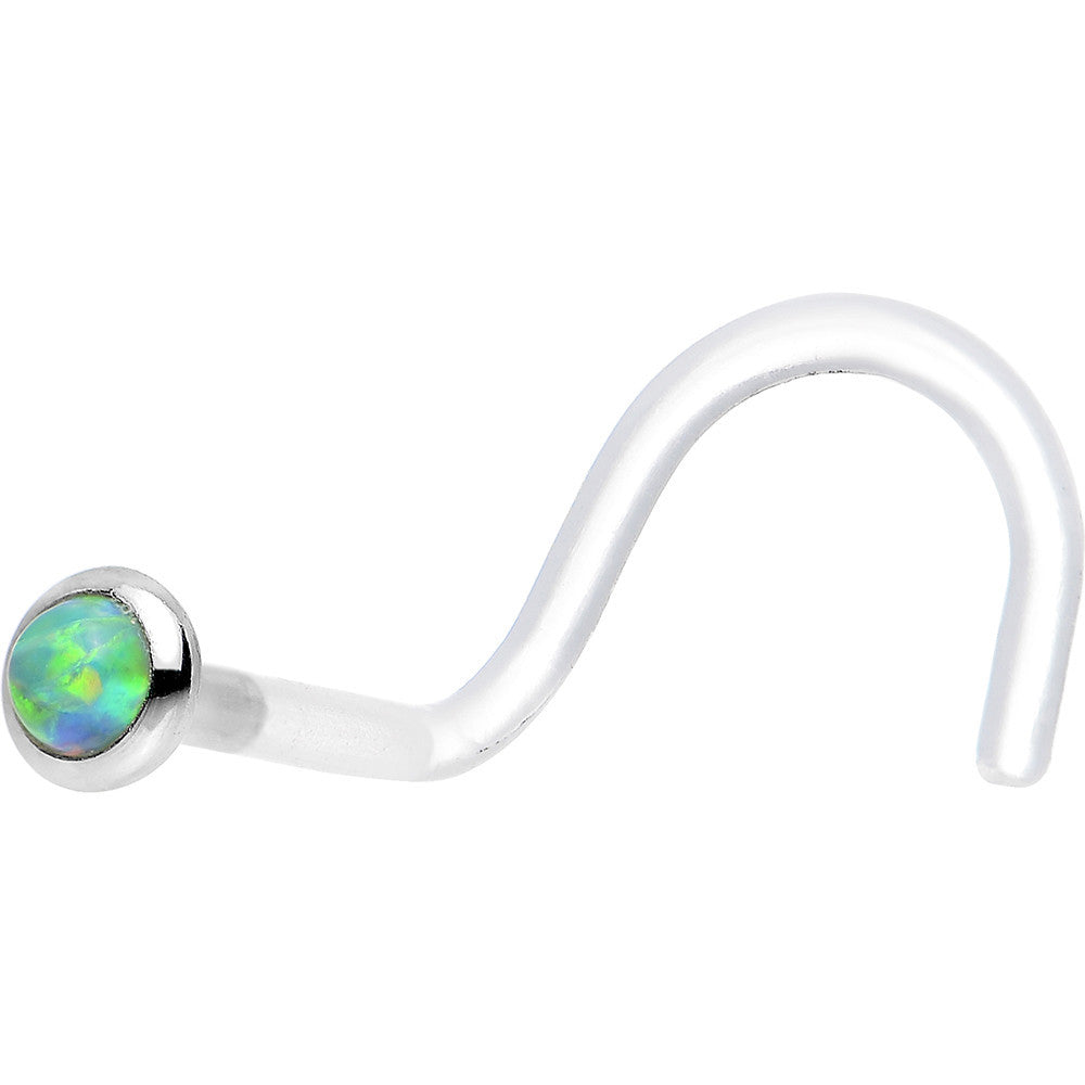 18 Gauge White Gold 2mm Lime Synthetic Opal Bioplast Nose Ring