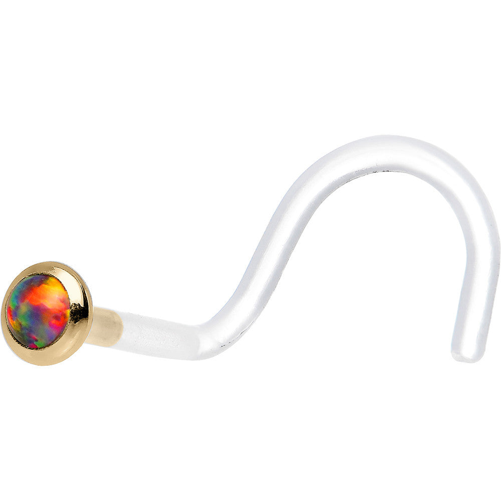 18 Gauge Yellow Gold 2mm Fire Red Synthetic Opal Bioplast Nose Ring