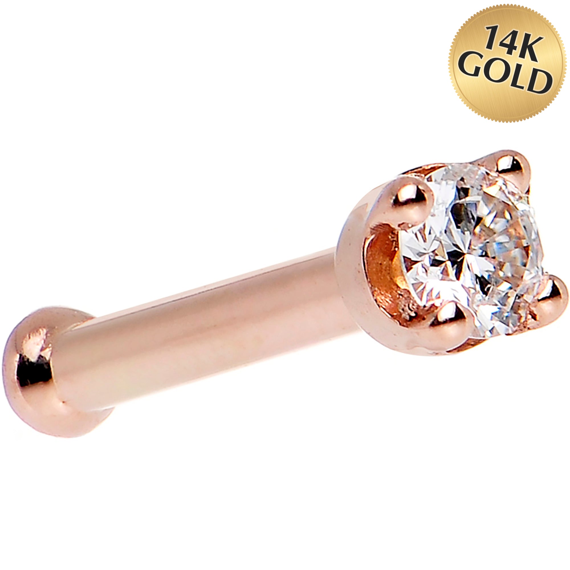 2mm cubic zirconia nose ring in 14kt rose gold 18 gauge and 20 gauge nose bone nose screw l-shape