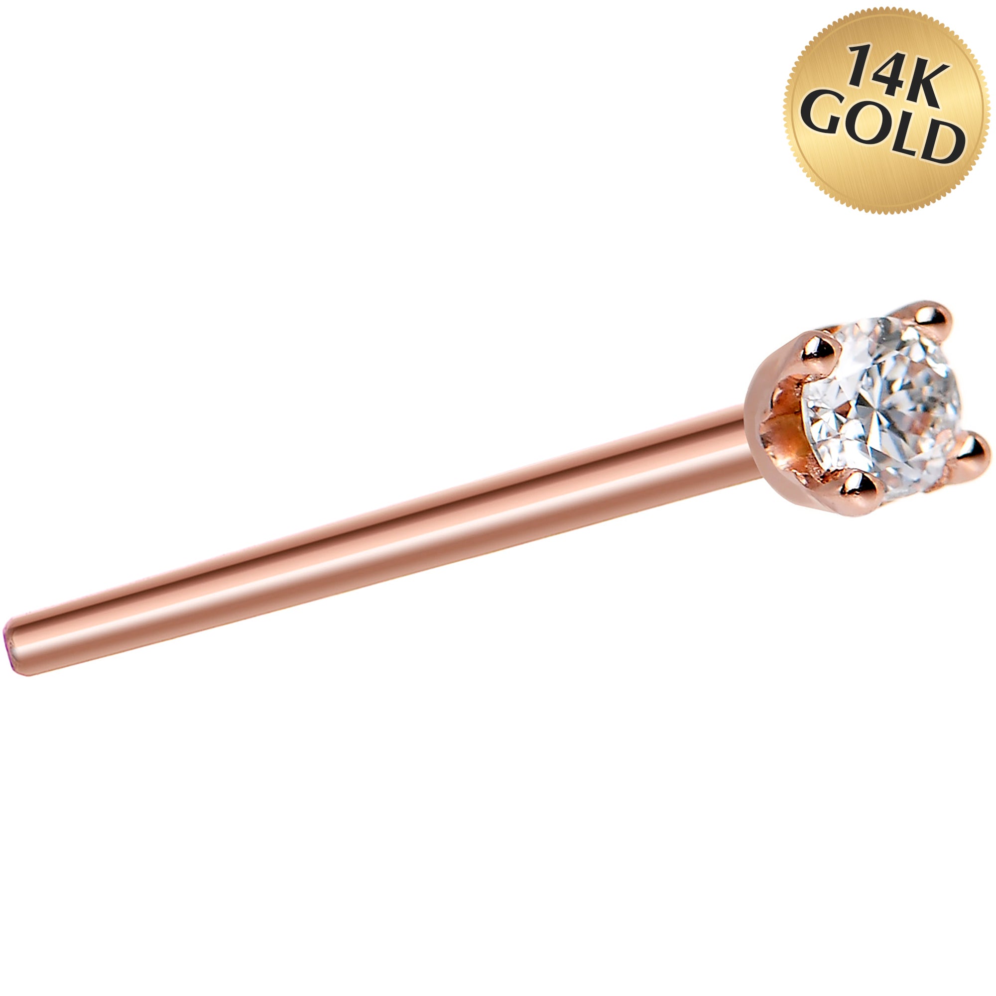 14kt rose gold nose ring with cubic zirconia 18 gauge 20 gauge nose screw l-shape nose bone