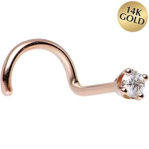 14kt rose gold cubic zirconia nose ring available in nose bone nose screw l-shape styles