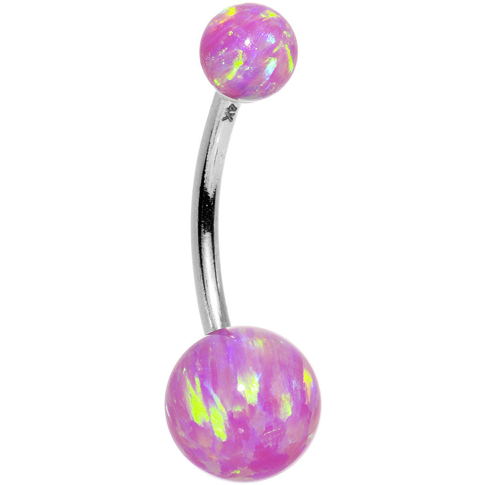14kt White Gold Fuchsia Synthetic Opal Belly Ring
