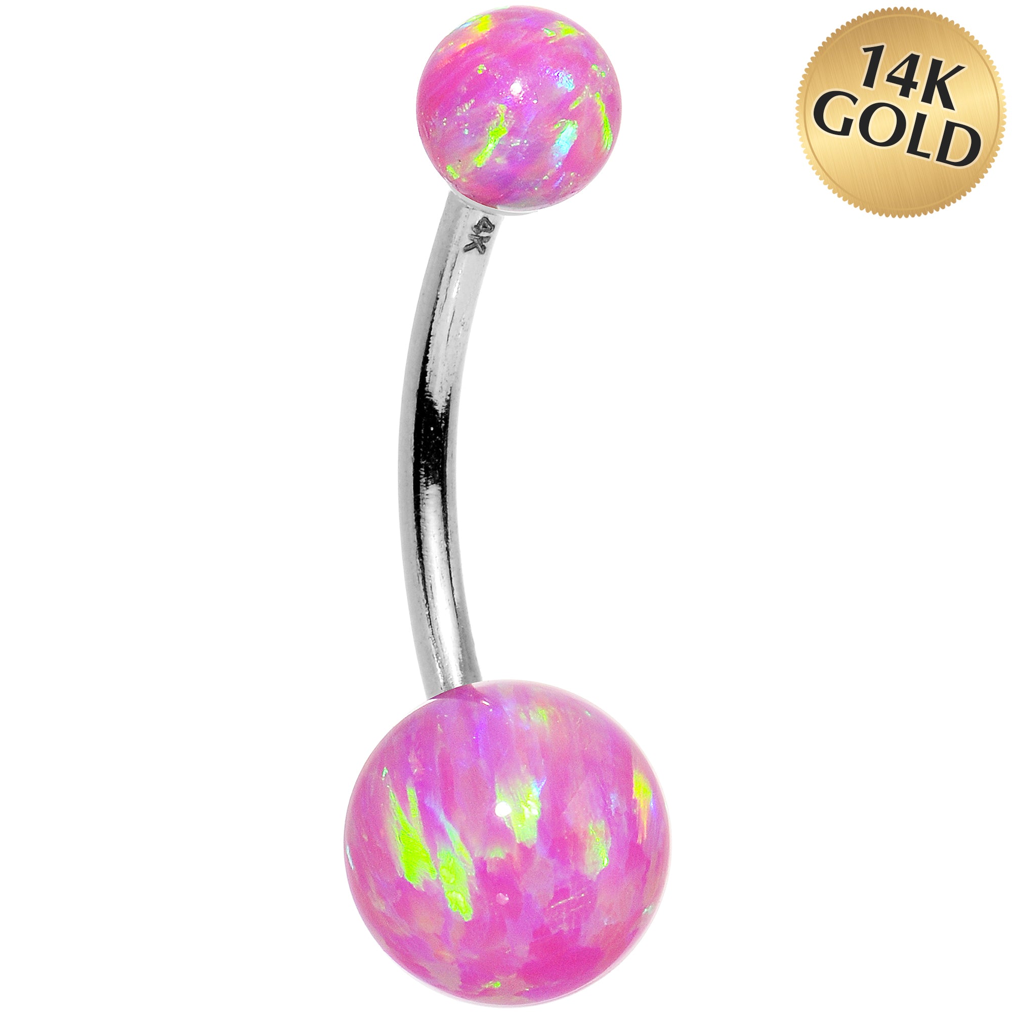 14kt White Gold Fuchsia Synthetic Opal Belly Ring