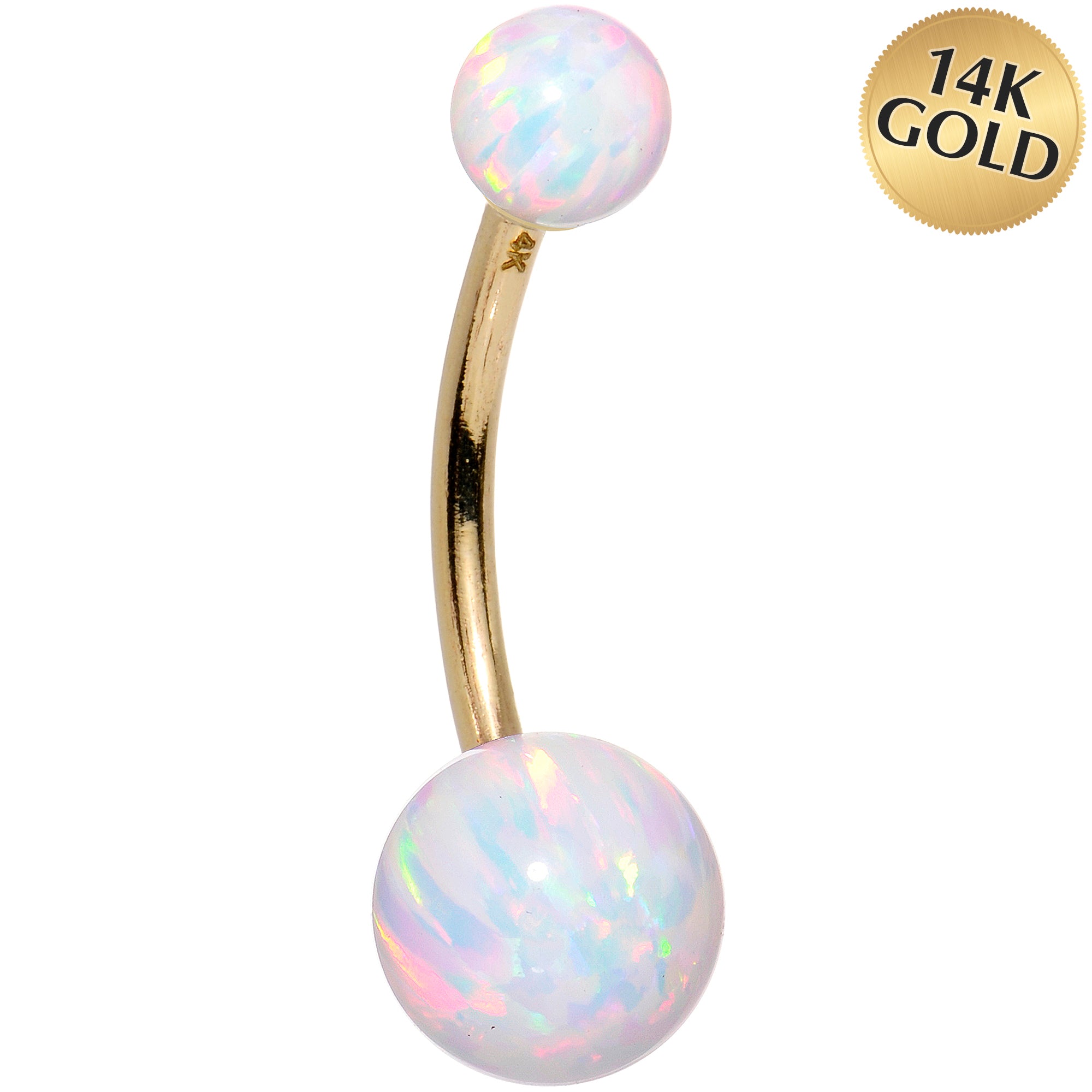 14k Yellow Gold White Synthetic Opal Belly Ring