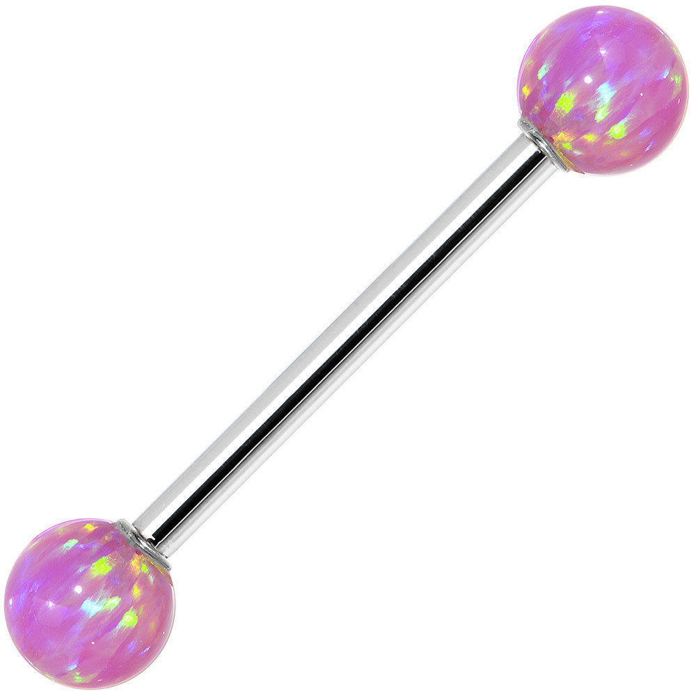 14kt White Gold 5mm Pink Synthetic Opal Barbell Tongue Ring 14 Gauge 5/8