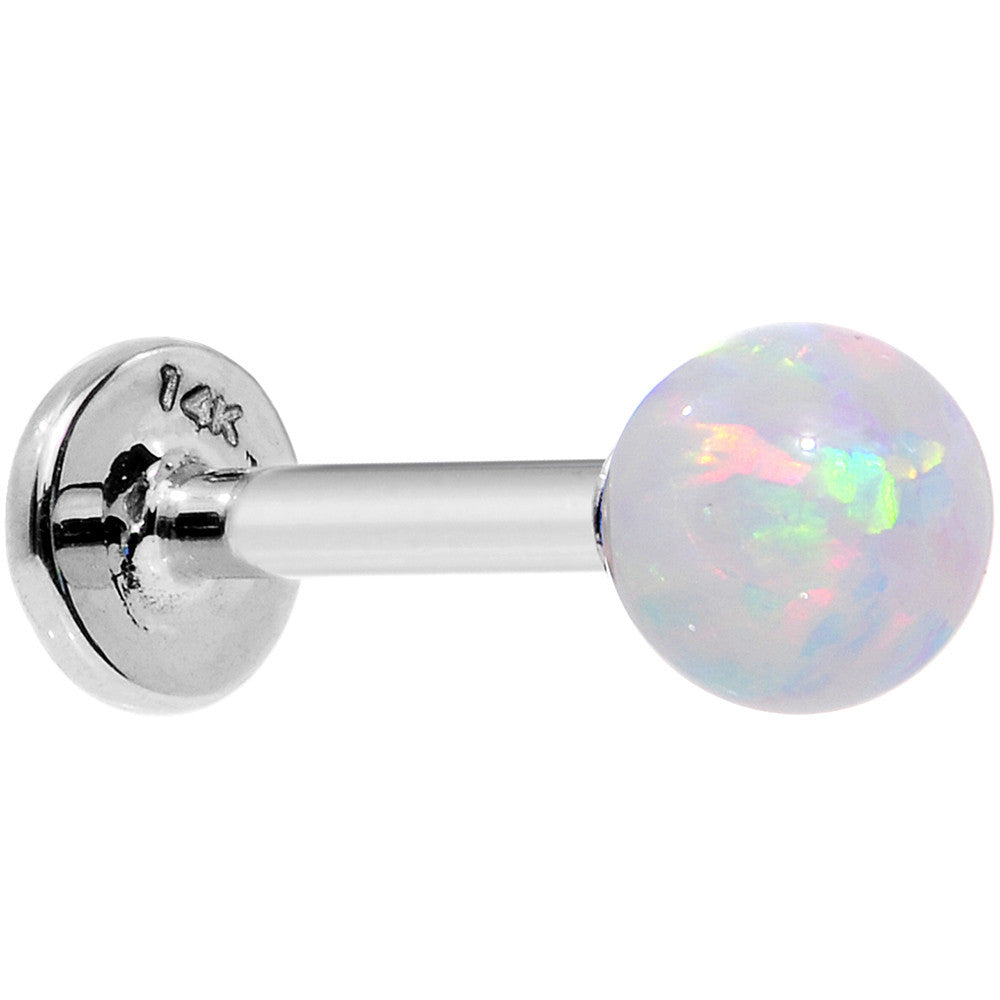 14k White Gold 5mm White Synthetic Opal Labret Monroe 14G 5/16
