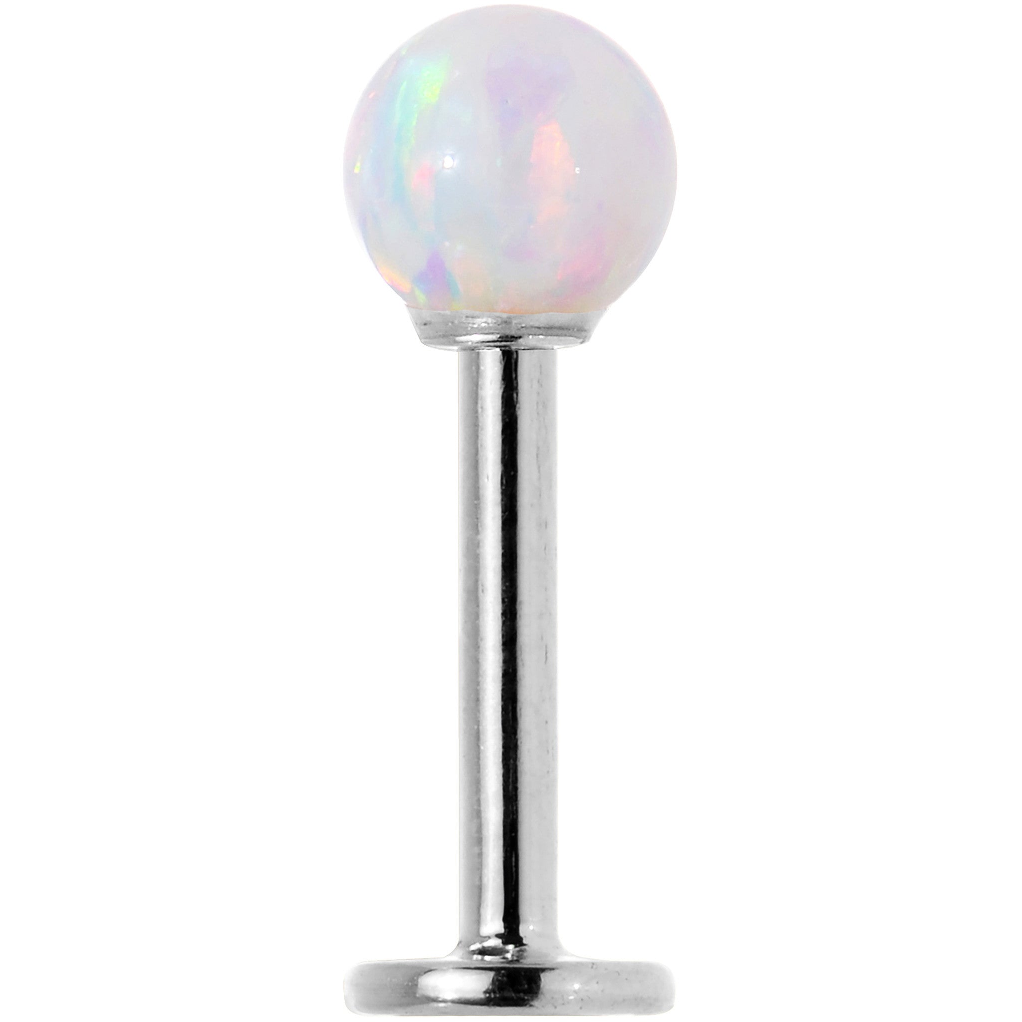 14k White Gold 5mm White Synthetic Opal Labret Monroe 14G 5/16