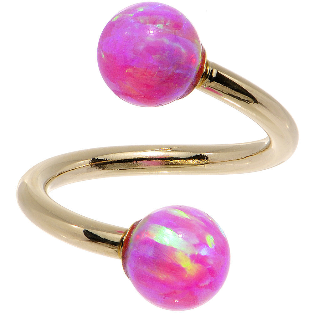 14kt Yellow Gold Fuchsia Synthetic Opal Spiral Twister 14 Gauge 7/16