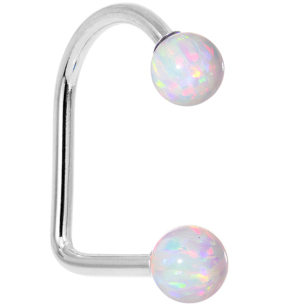 14kt White Gold White 5mm Synthetic Opal Lippy Loop 14 Gauge 3/8