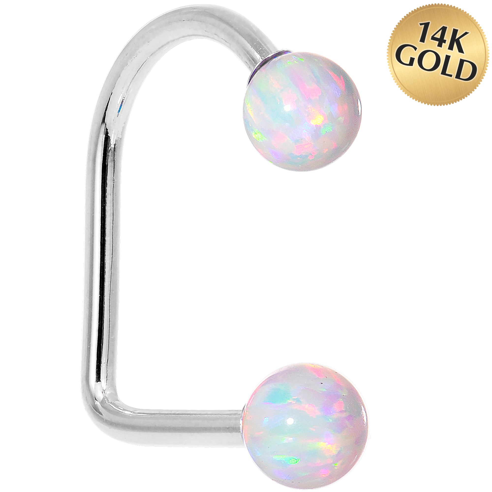 14kt White Gold White 5mm Synthetic Opal Lippy Loop 14 Gauge 3/8