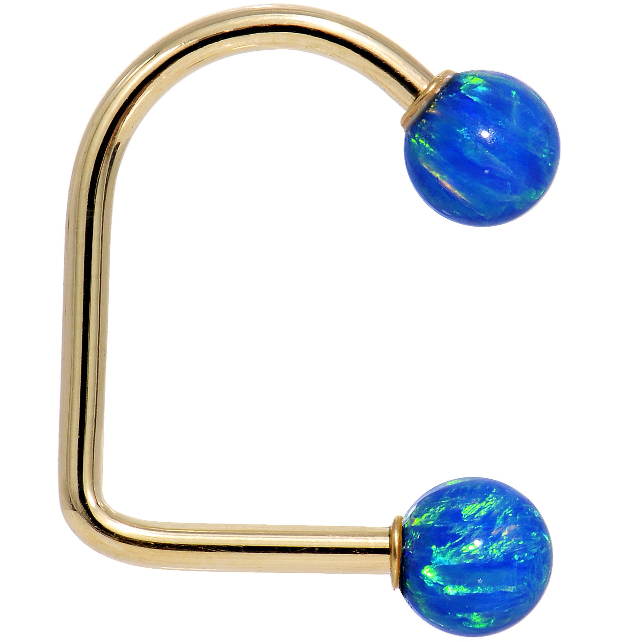 14kt Yellow Gold Blue 5mm Synthetic Opal Lippy Loop 14 Gauge 3/8