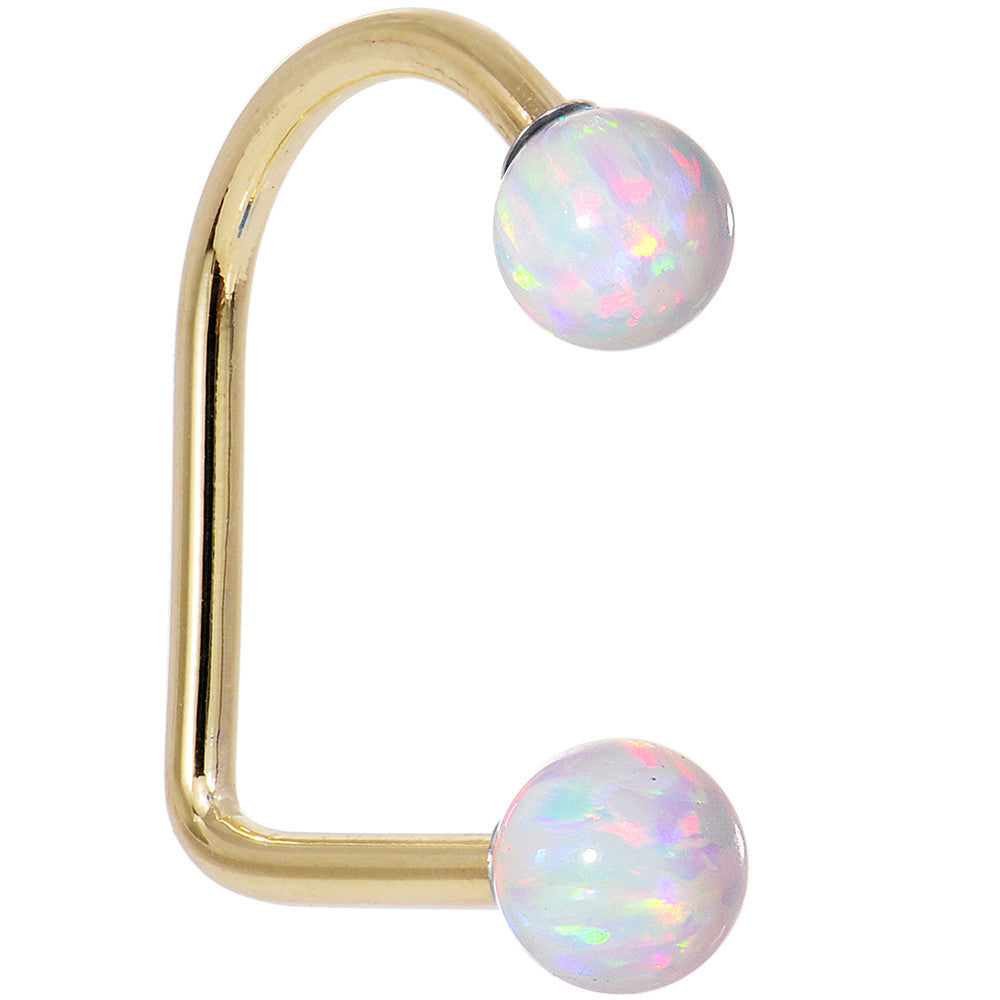 14kt Yellow Gold Yellow 5mm Synthetic Opal Lippy Loop 14 Gauge 3/8