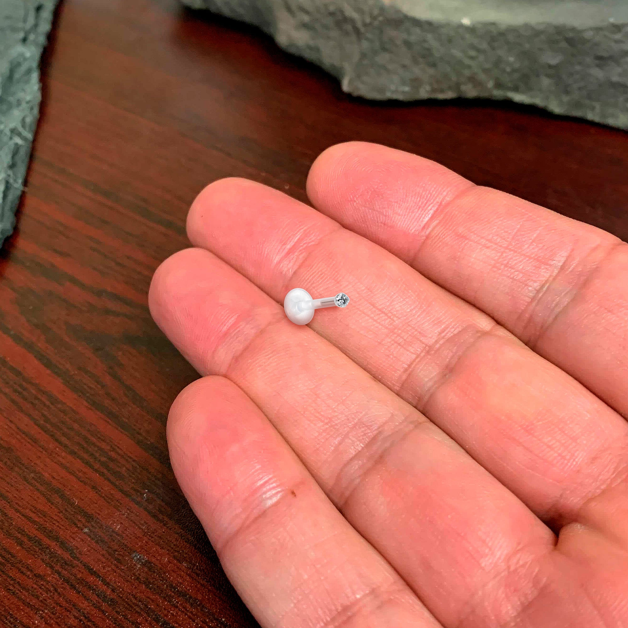 16 Gauge Bioplast 14KT White Gold 1.5mm Genuine Diamond Micro Labret