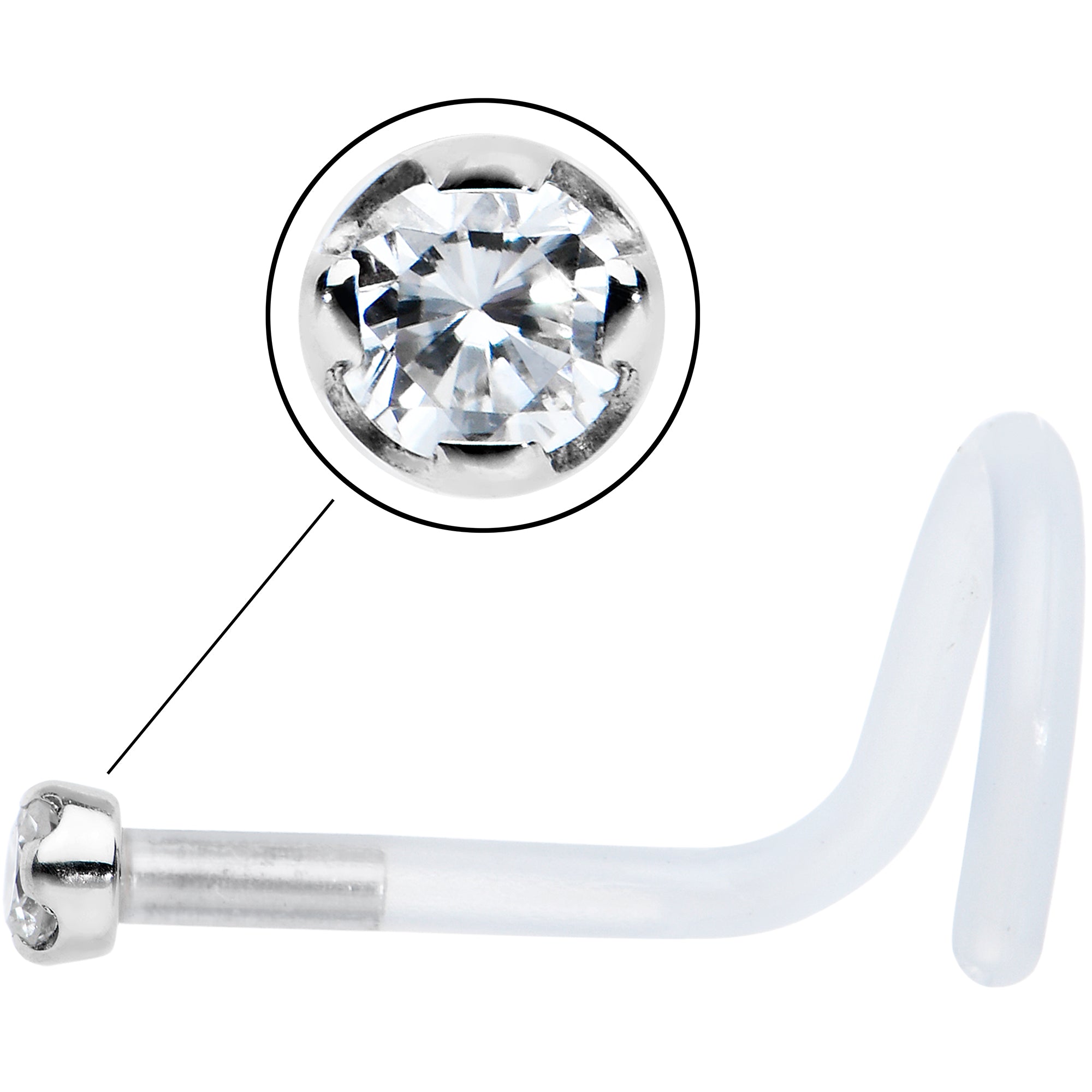 18 Gauge 14KT White Gold 1.5mm Genuine Diamond Bioplast Micro Nose Ring
