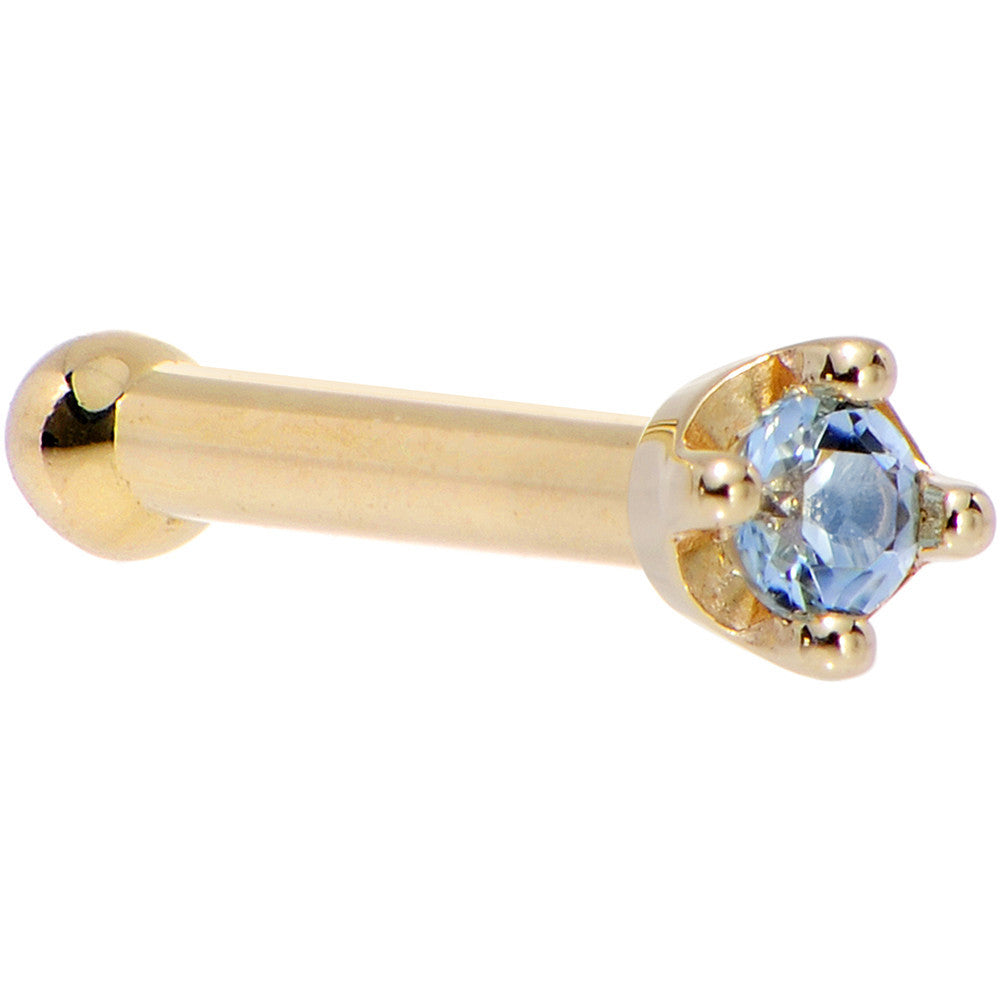 L Shape 18KT Yellow Gold Nose Ring with 1.5mm Topaz December Birthstone
