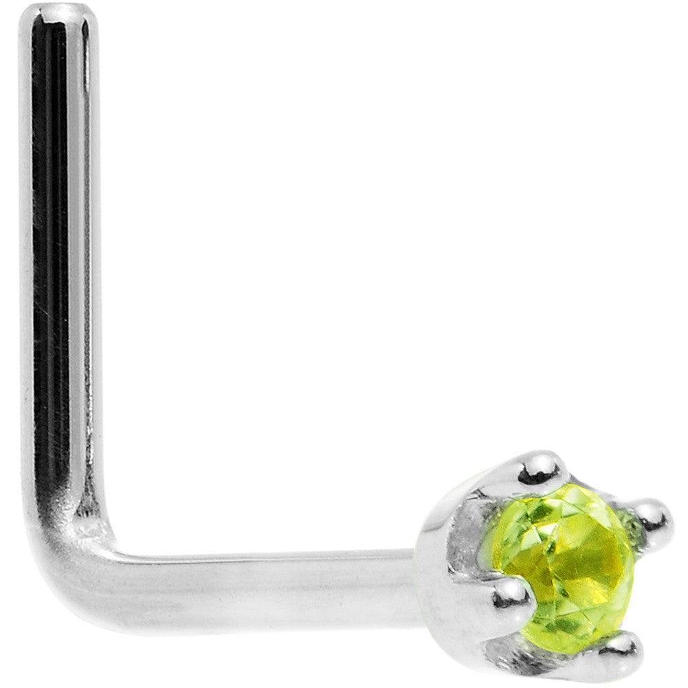 Solid 14KT White Gold (August) 1.5mm Genuine Peridot Nose Ring