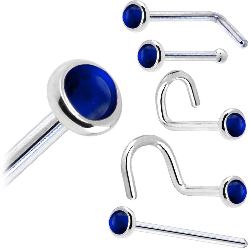 Solid 14KT White Gold (September) 2mm Genuine Sapphire Nose Ring