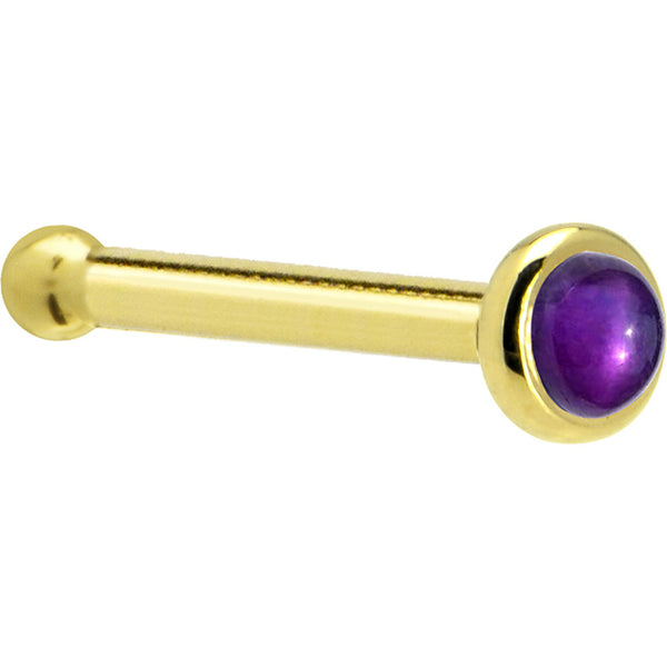 Solid 14KT Yellow Gold (February) 2mm Genuine Amethyst Nose Ring