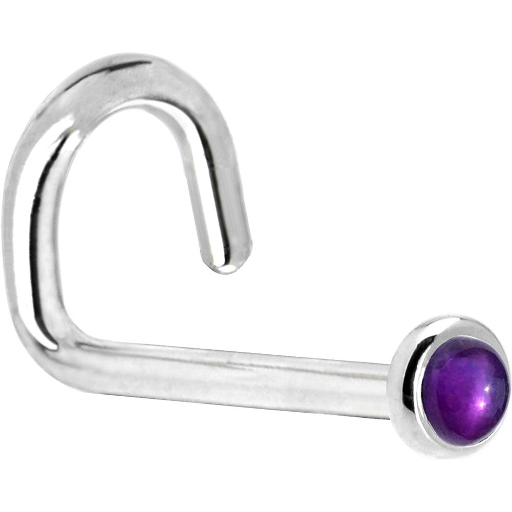 Solid 14KT White Gold Nose Ring with 2mm Amethyst February Birthstone