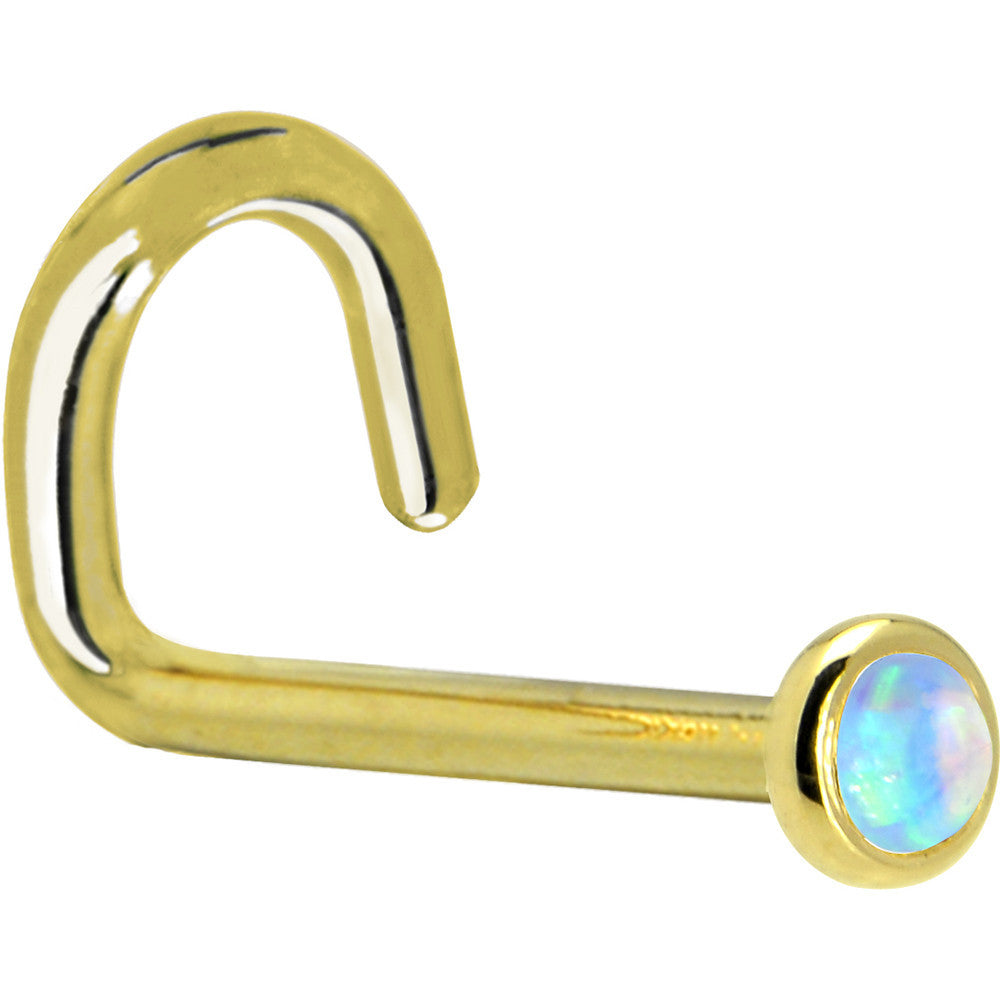 Fishtail Nose Ring 14KT Yellow Gold Light Blue Synthetic Opal 2mm