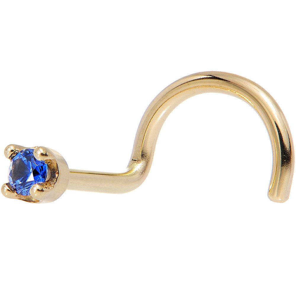 Solid 14KT Yellow Gold (September) 1.5mm Genuine Blue Sapphire Nose Stud Ring
