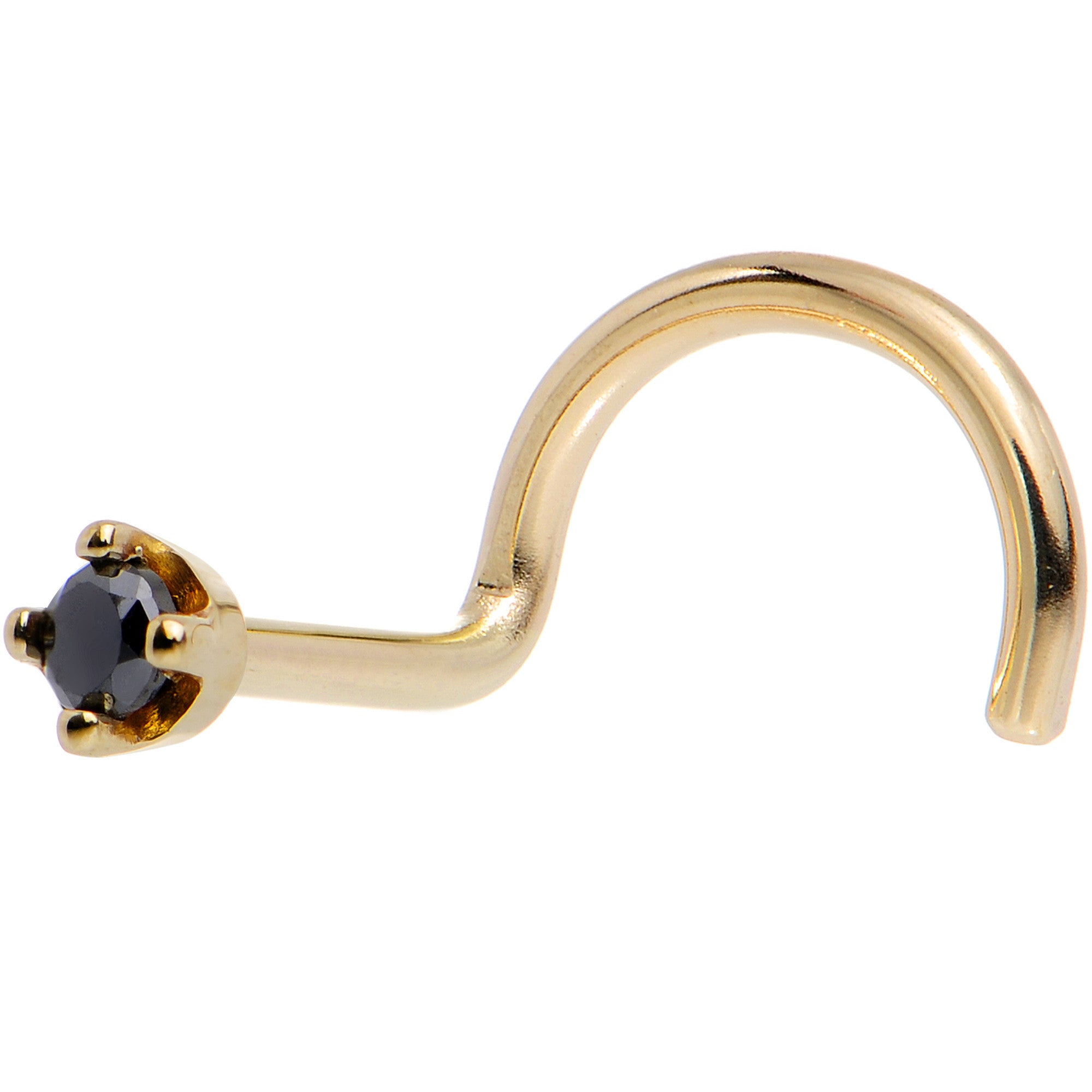 Solid 14KT Yellow Gold 1.5mm Genuine Black Diamond Nose Ring