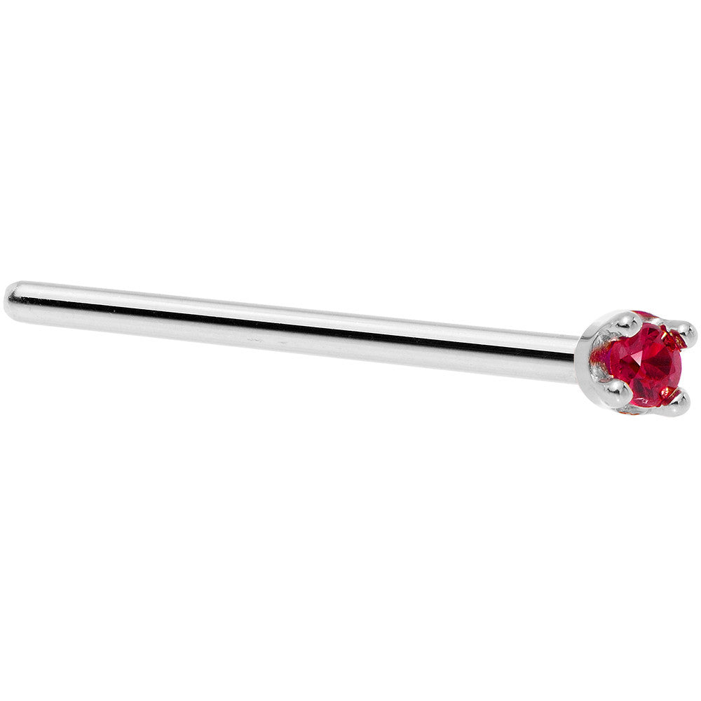 Diamond Cut Ruby Nose Ring Solid 18KT White Gold 20 Gauge Nose Bone