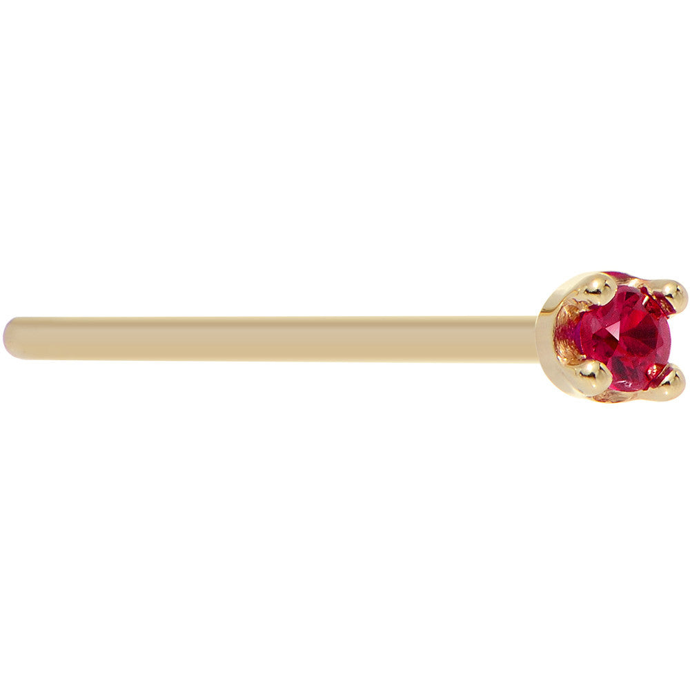 Solid 14KT Yellow Gold 1.5mm Diamond Cut Genuine Ruby Nose Ring