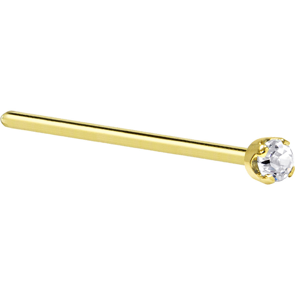 14KT Yellow Gold L Shape 2mm Clear CZ Nose Ring Nose Piercing