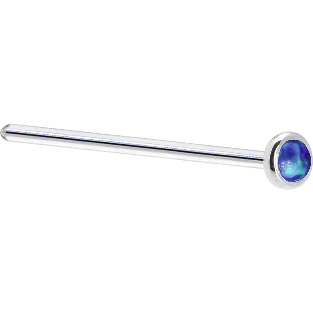 Solid 14KT White Gold 2mm Dark Blue Synthetic Opal Nose Ring