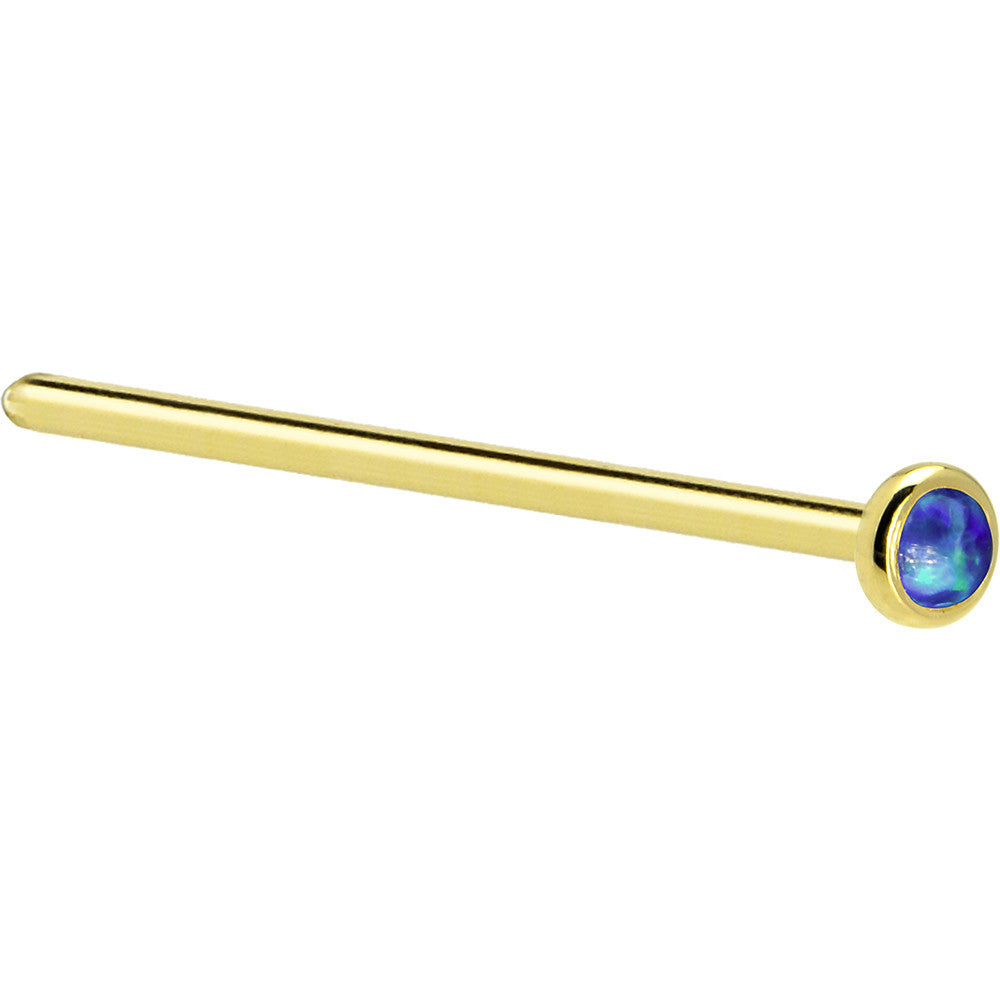 14KT Yellow Gold Dark Blue Opal Nose Ring Available in Nose Bone Screw L-Shape Fishtail