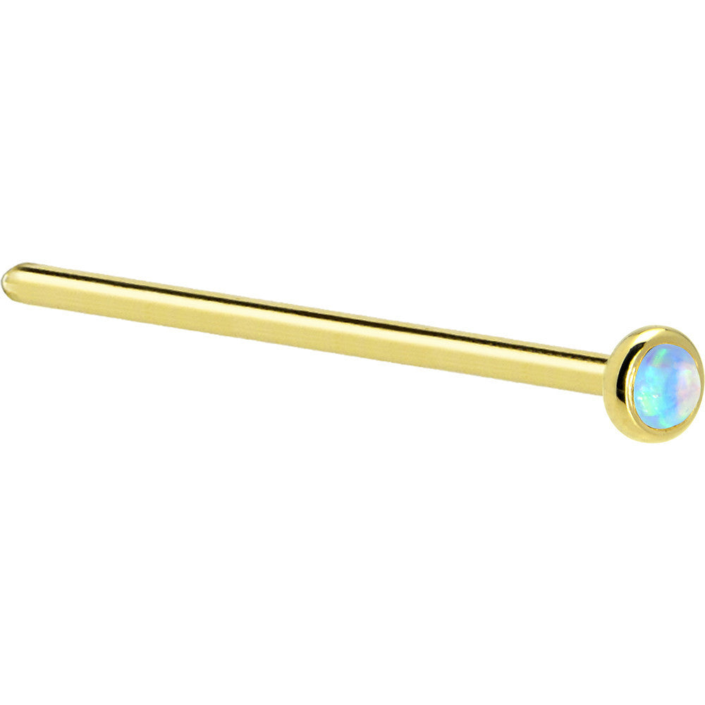14KT Yellow Gold 2mm Light Blue Synthetic Opal Nose Ring 20 Gauge