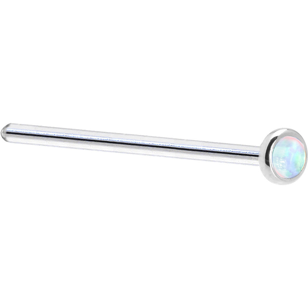 Solid 14KT White Gold (October) 2mm Synthetic Opal Nose Ring