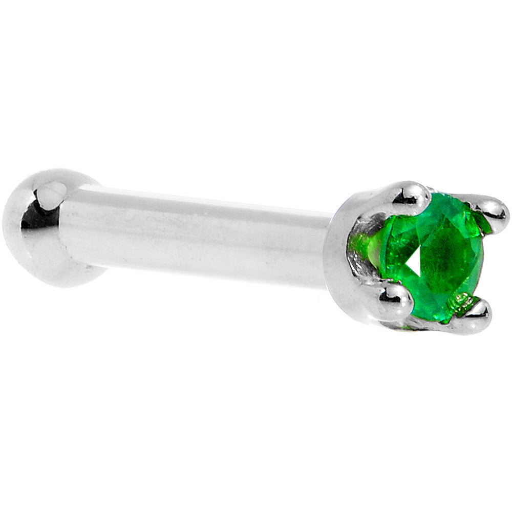 Solid 14K White Gold 1.5mm Genuine Emerald Nose Ring