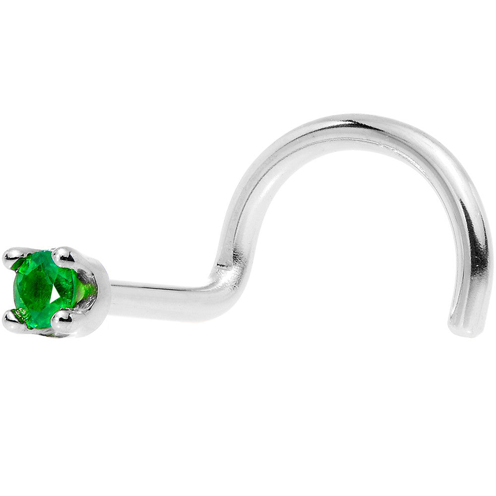 Solid 14KT White Gold (May) 1.5mm Genuine Emerald Nose Ring