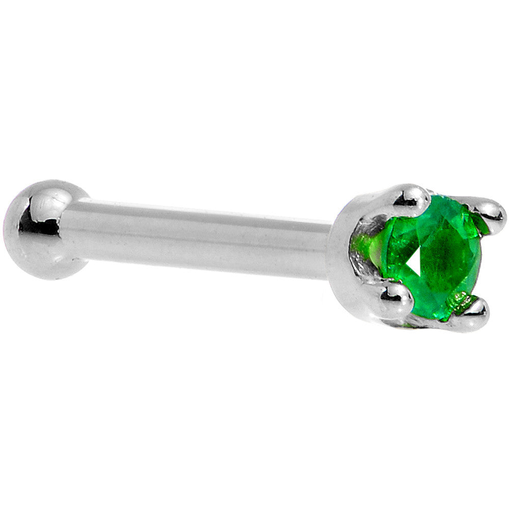 Solid 14K White Gold 1.5mm Genuine Emerald Nose Ring